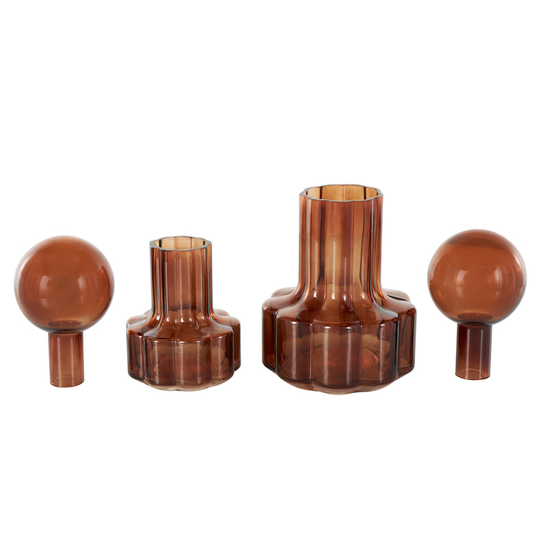 Brown Glass Abstract  Decorative Jars with Round Orb Tops (Set of 2)