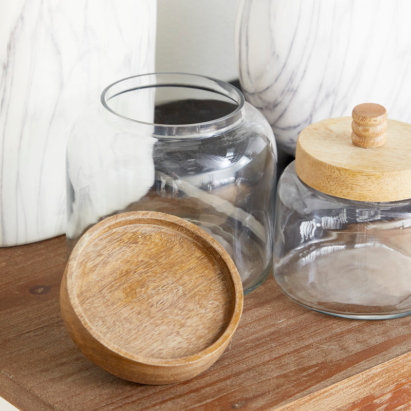 Clear Glass  Canisters with Wood Lids ( Set of 2 )