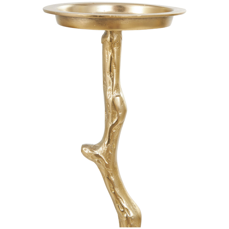 Gold Metal Abstract Tall Floor Textured Metallic Candle Holder with Stick Inspired Design ( Set of 3)