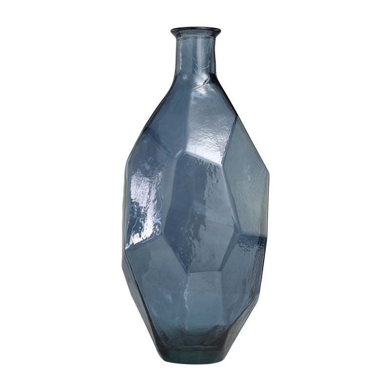 Blue Recycled Tall Glass Spanish Bottleneck Vase