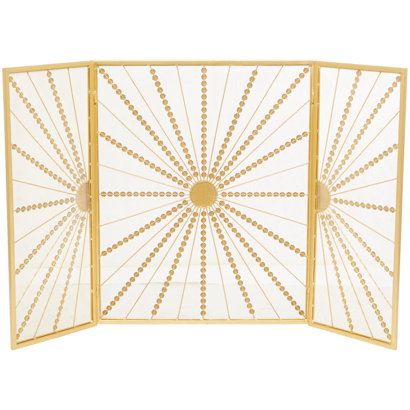 Gold Metal Foldable 3 Panel Starburst Fireplace Screen