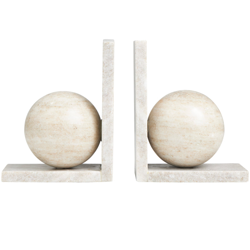 Marble Geometric Sleek Orb Bookends with L- Shaped Bases