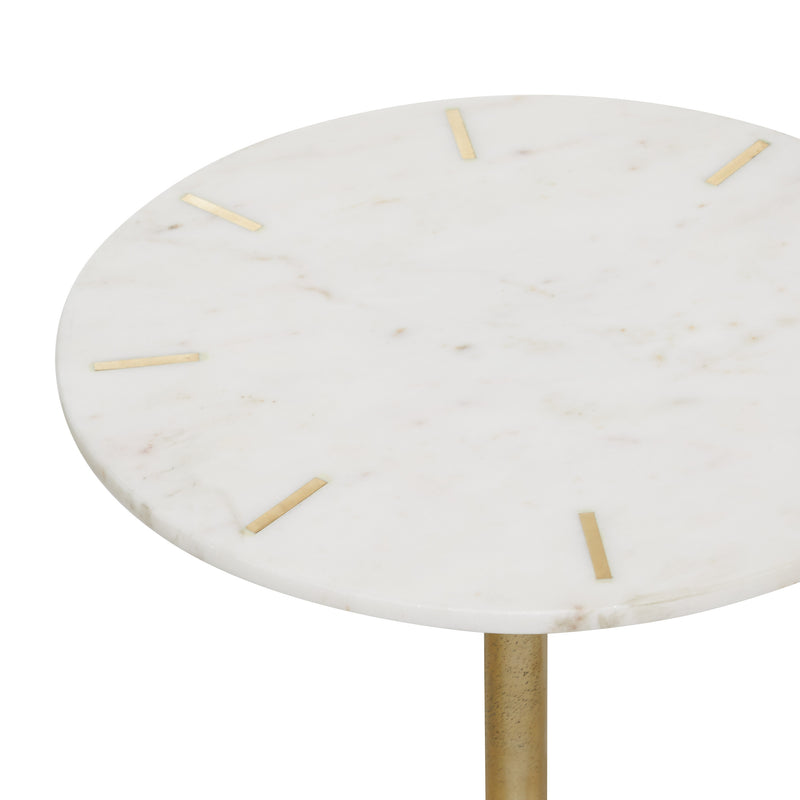 White Marble Accent Table with Marble Top with Gold Inlay
