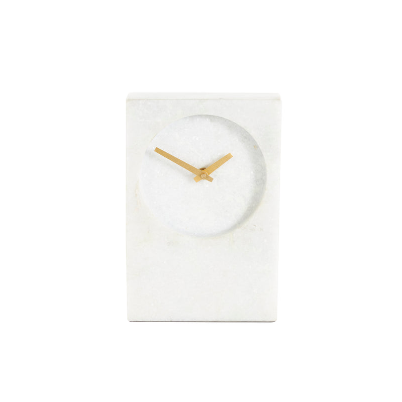 White Marble Rectangular Clock with Recessed Numberless Clockface