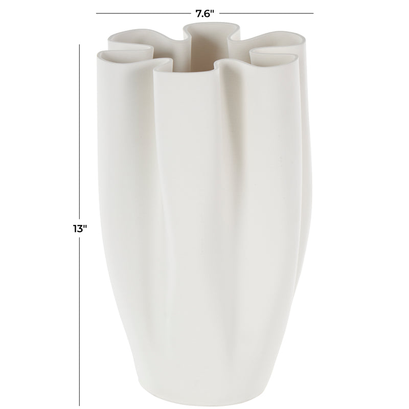 Modern White Ceramic Abstract Ribbed Dimensional Folded Vase ( 2 styles)