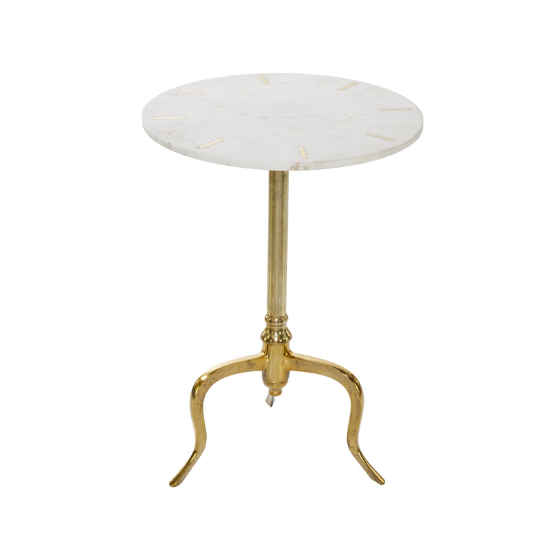 White Marble Accent Table with Marble Top with Gold Inlay