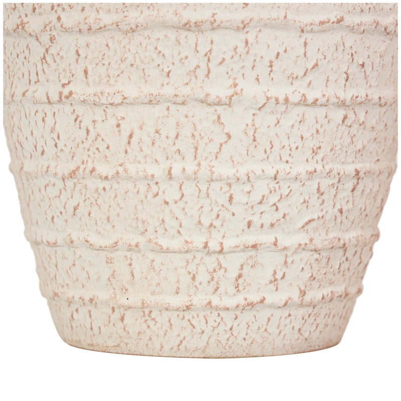 Cream Ceramic Textured Vase with Handles and Terracotta Accents ( Set of 2 )