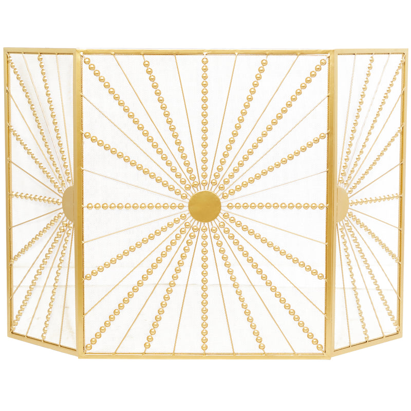 Gold Metal Foldable 3 Panel Starburst Fireplace Screen