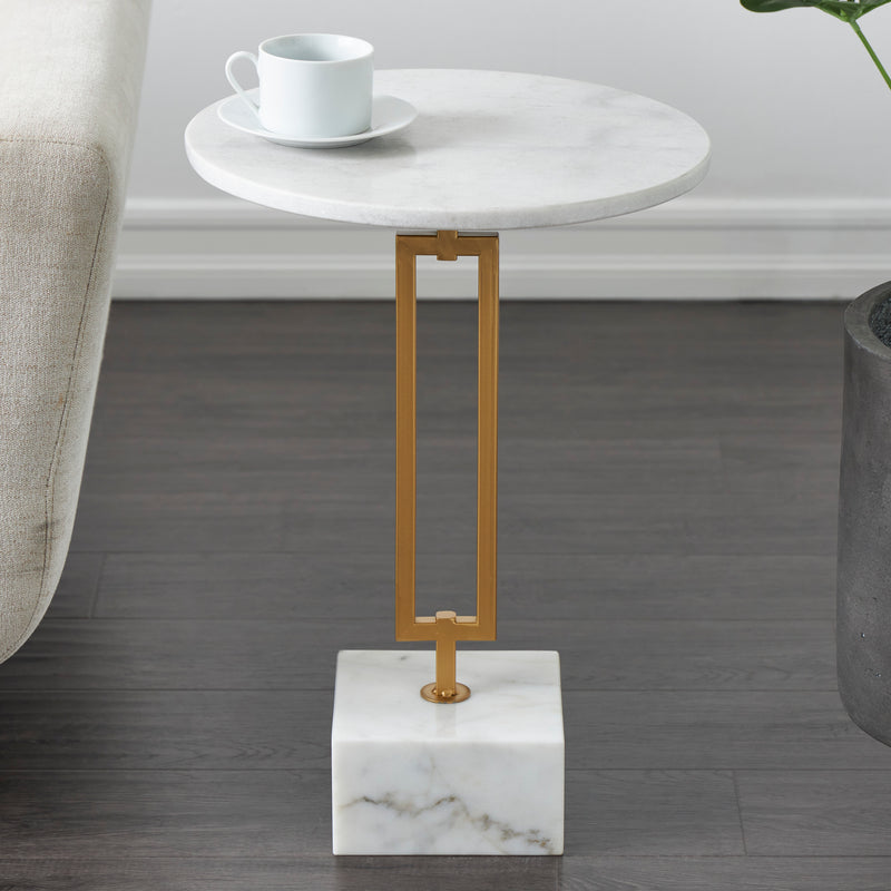 White Marble Geometric Accent Table with Gold Metal Stand ( 2 Styles)
