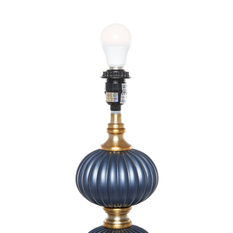 Blue Floor Lamp with Velvet Shade and Gold Accents