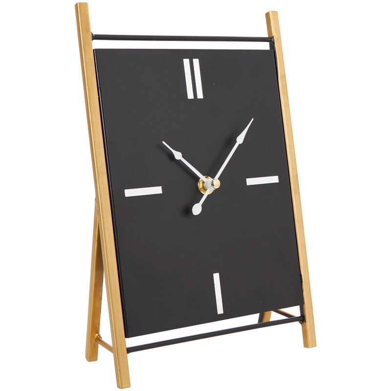 Black Metal  Rectangular Angled Clock with Gold Accents and Cutout Tick Hour Markers (Set of 2)