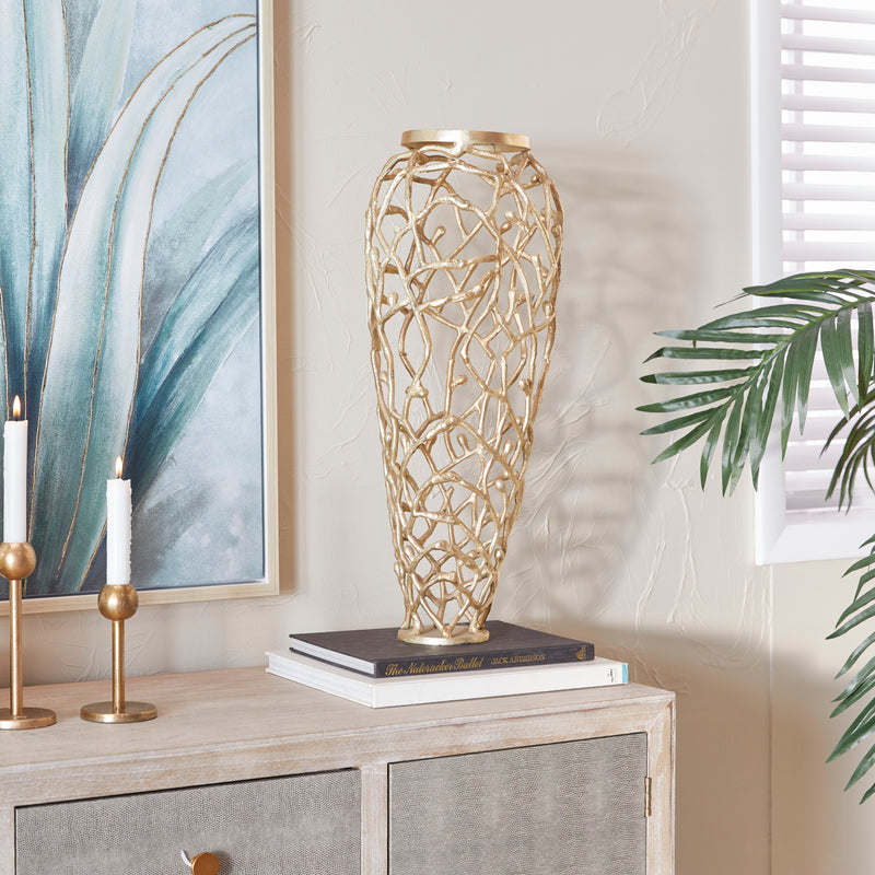Gold Metal Vase with Intricate Cut Out Details (2 Sizes)