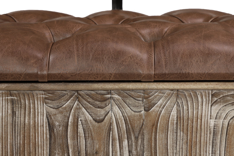 Wood Storage Bench with Faux Leather Seat and Back