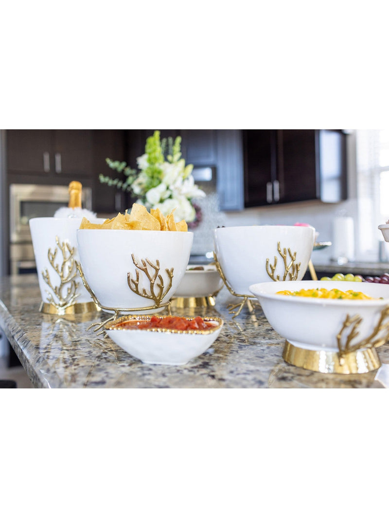 White Ceramic Bowl with Gold Textured Details (2 Sizes) " From Pops Of Color Home Collection"