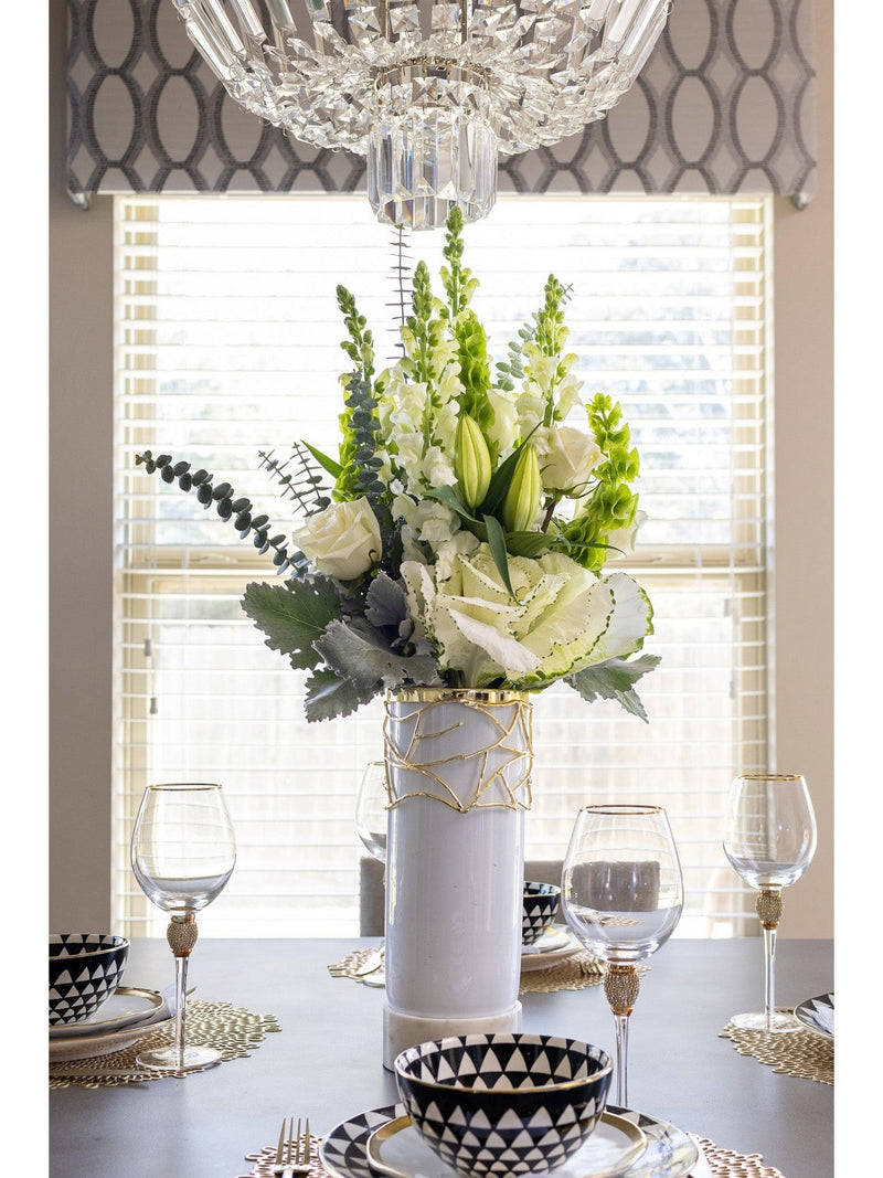 White Glass Vase with Mesh Design (2 Styles) "From Pops Of Color Home Collection"
