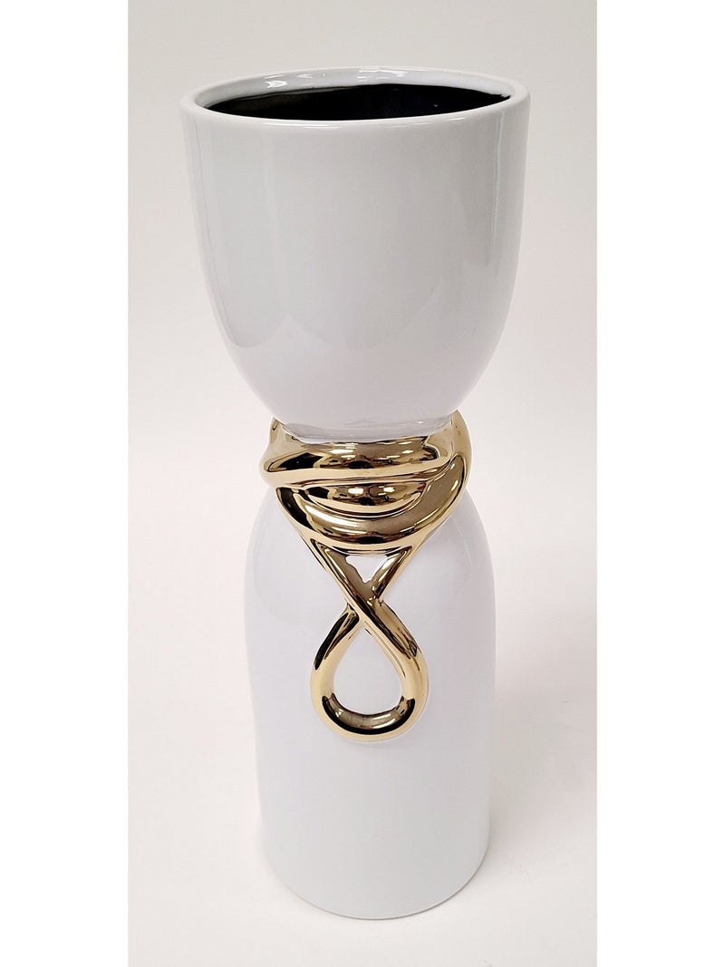 White Ceramic Vase with Elegant Gold Details (2 Sizes)