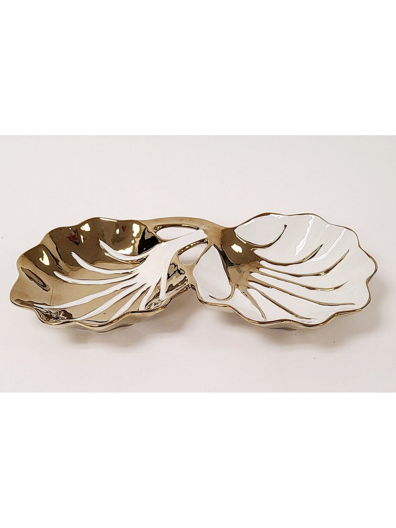 Gold and White Double Leaf Snack Tray