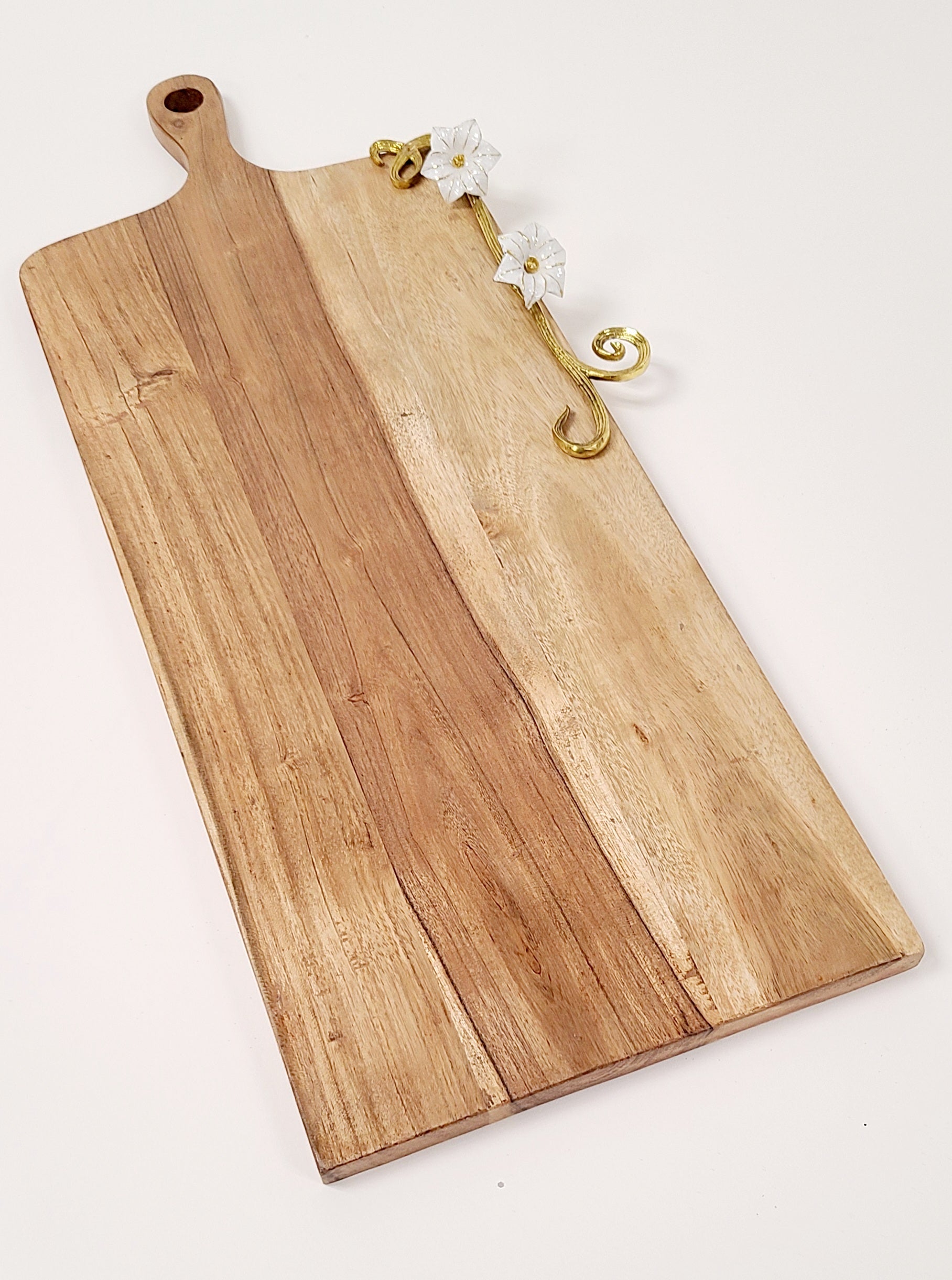 Wood Charcuterie Board with White & Gold Flower Design (2 Styles)