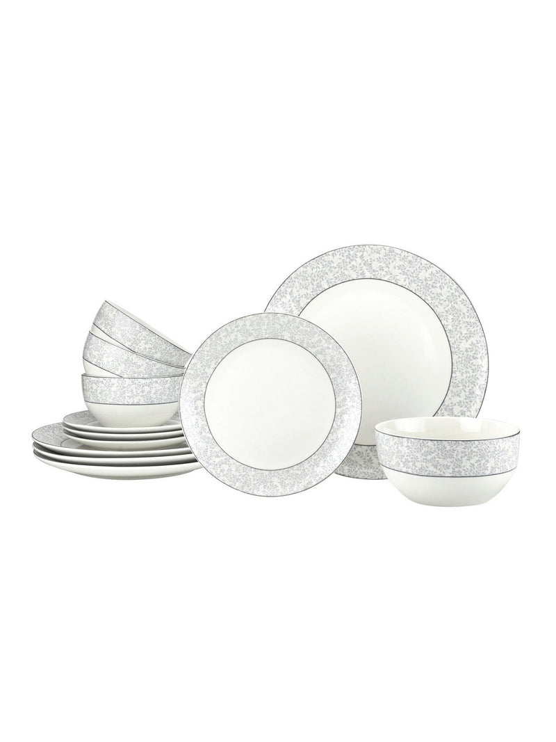 12 Piece White & Grey Porcelain Dinnerware Set