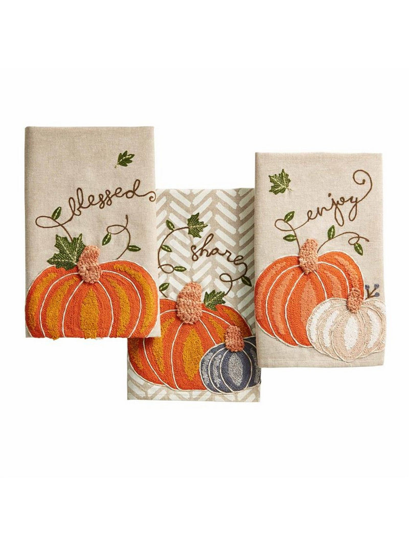 Rustic Embroidered Fall Pumpkin Dish Towel (3 Styles)-Inspire Me! Home Decor