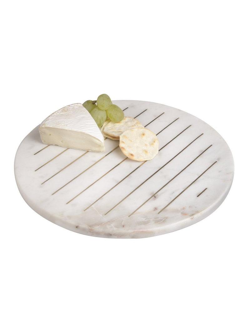 Round Marble Tray with Gold Line Details-Inspire Me! Home Decor