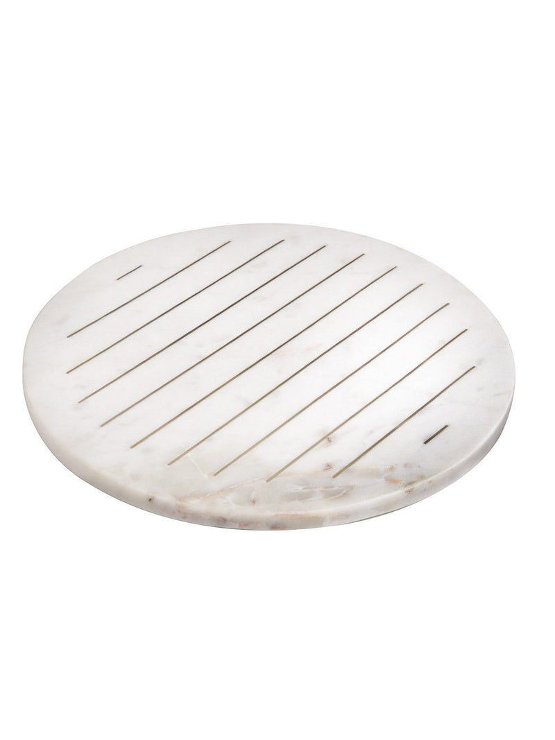 Round Marble Tray with Gold Line Details-Inspire Me! Home Decor
