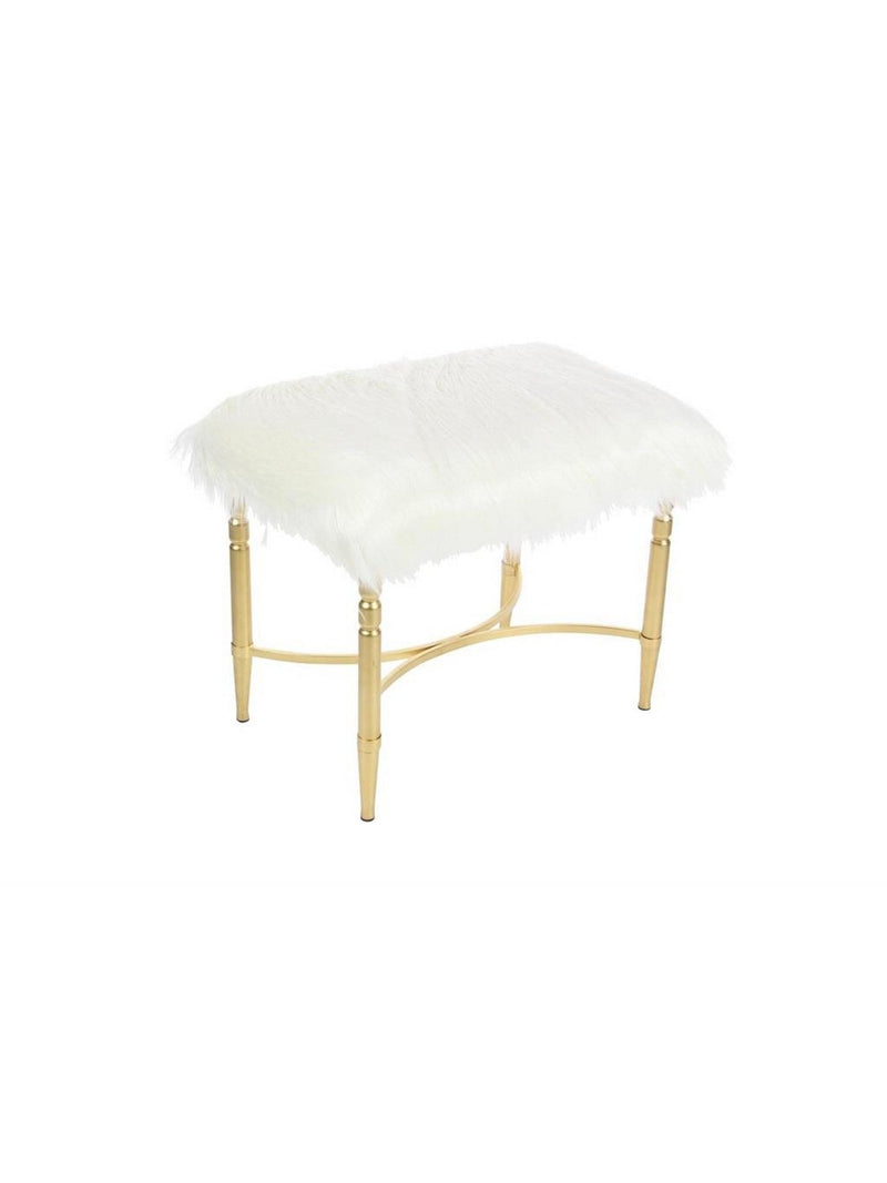 Gold Metal Stool with Faux Fur