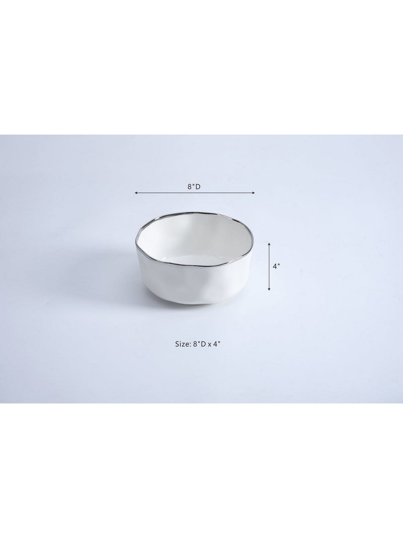 Silver and White Porcelain Bowl-Inspire Me! Home Decor