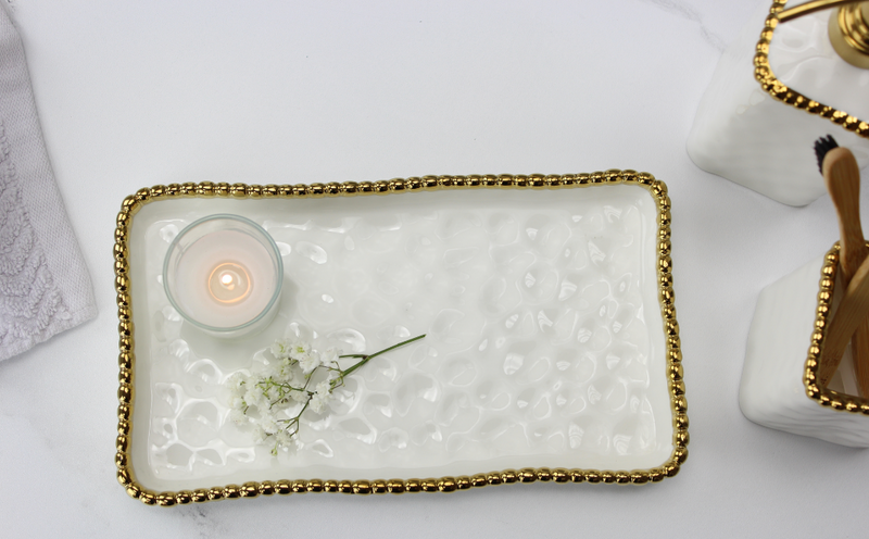 White & Gold Beaded Vanity Collection (3 Items) Each sold individually