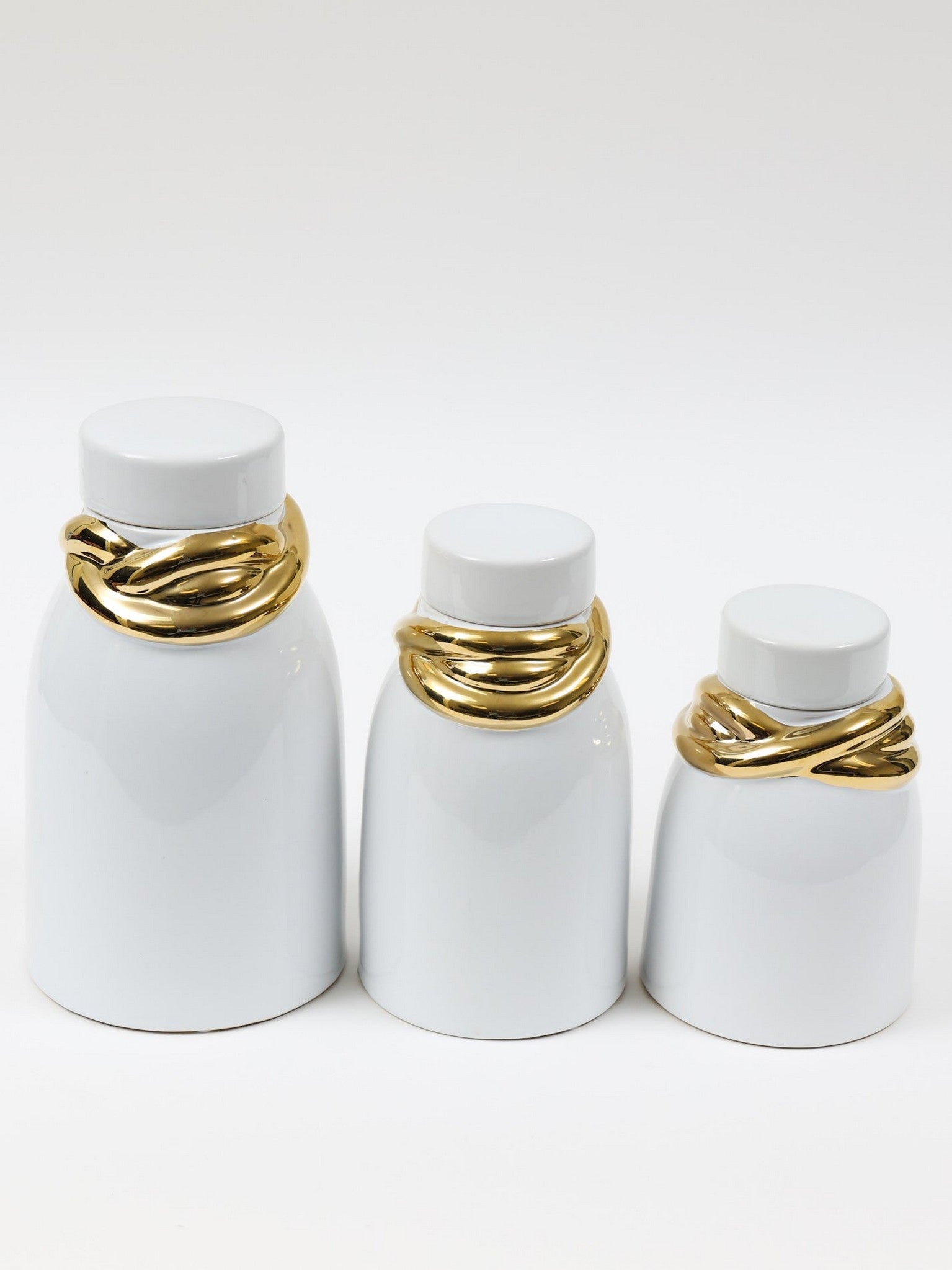 White Ceramic Lidded Jar with Elegant Gold Details (3 Sizes)