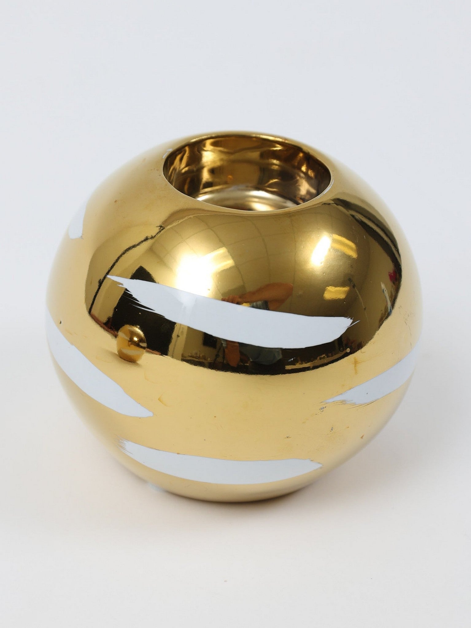 Gold Tealight Candle Holder with White Brush Strokes