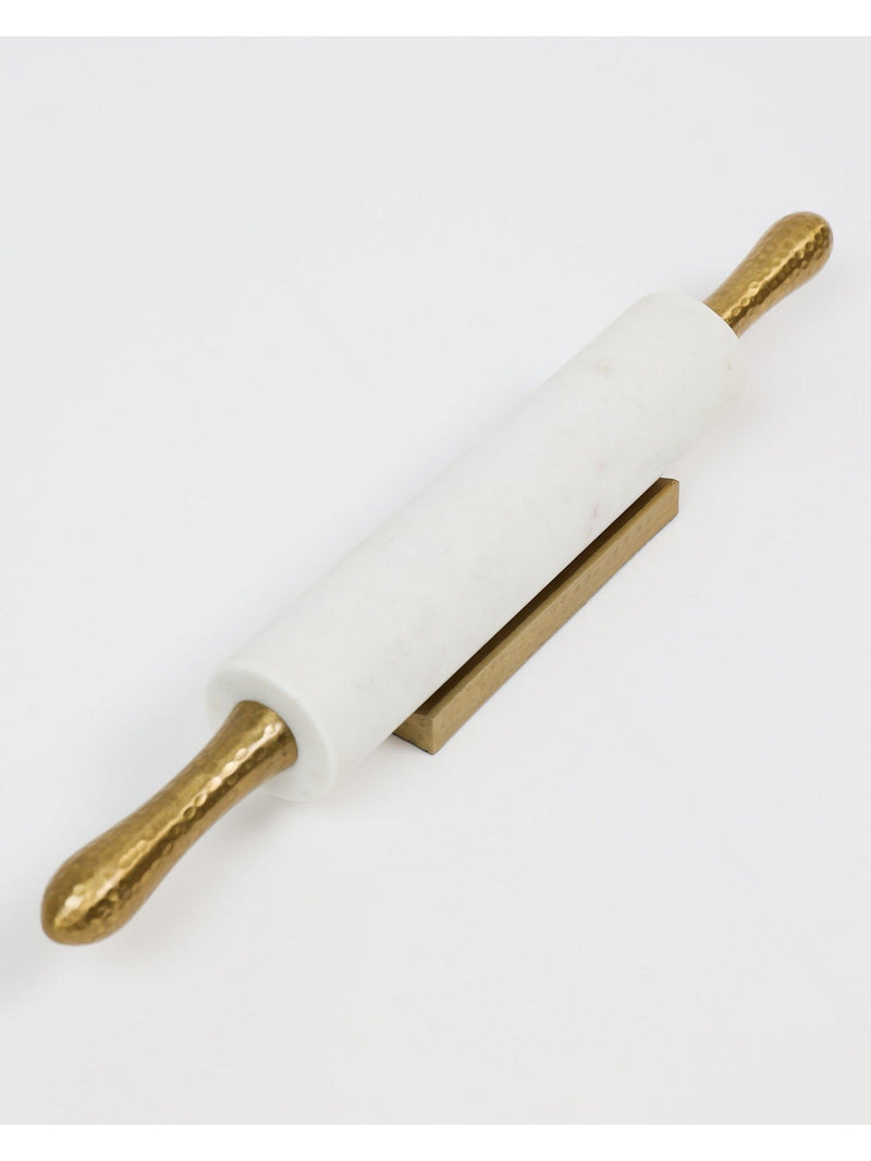 Marble Rolling Pin with Gold Hammered Handles