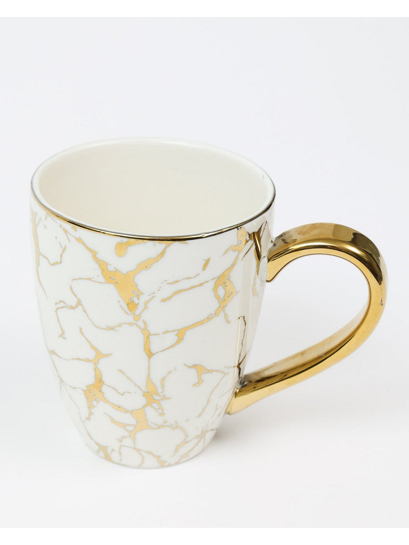 Oversized White & Gold Candle Mug with Marbled Design and Gold Handle (2 Styles)