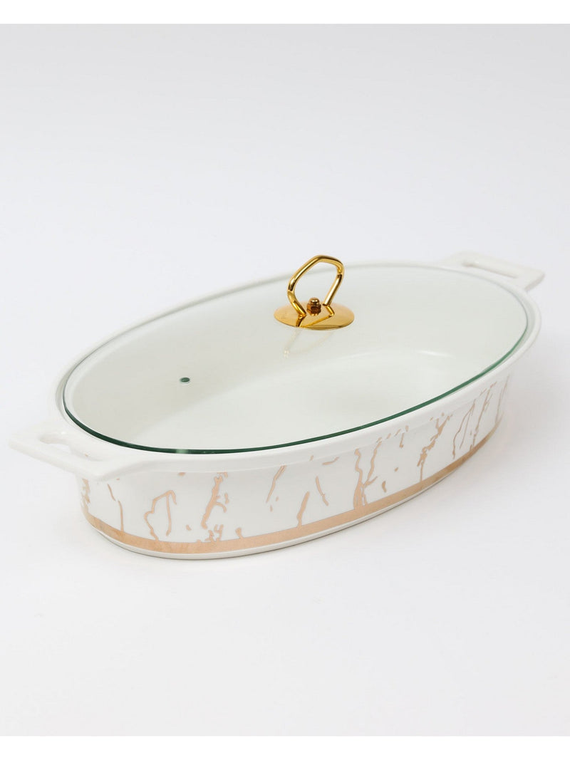 Oval Marble Print Platter with Glass Top & Gold Handle