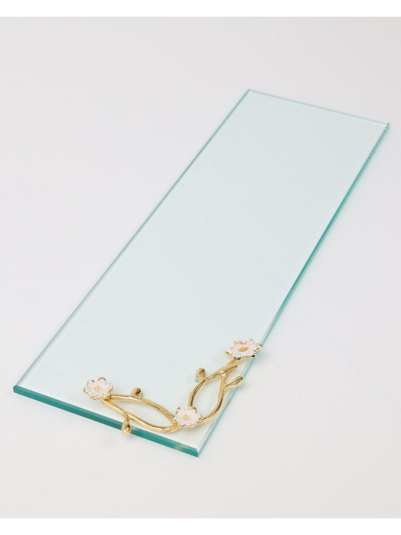 Rectangular Glass Tray with Cherry Blossom Details