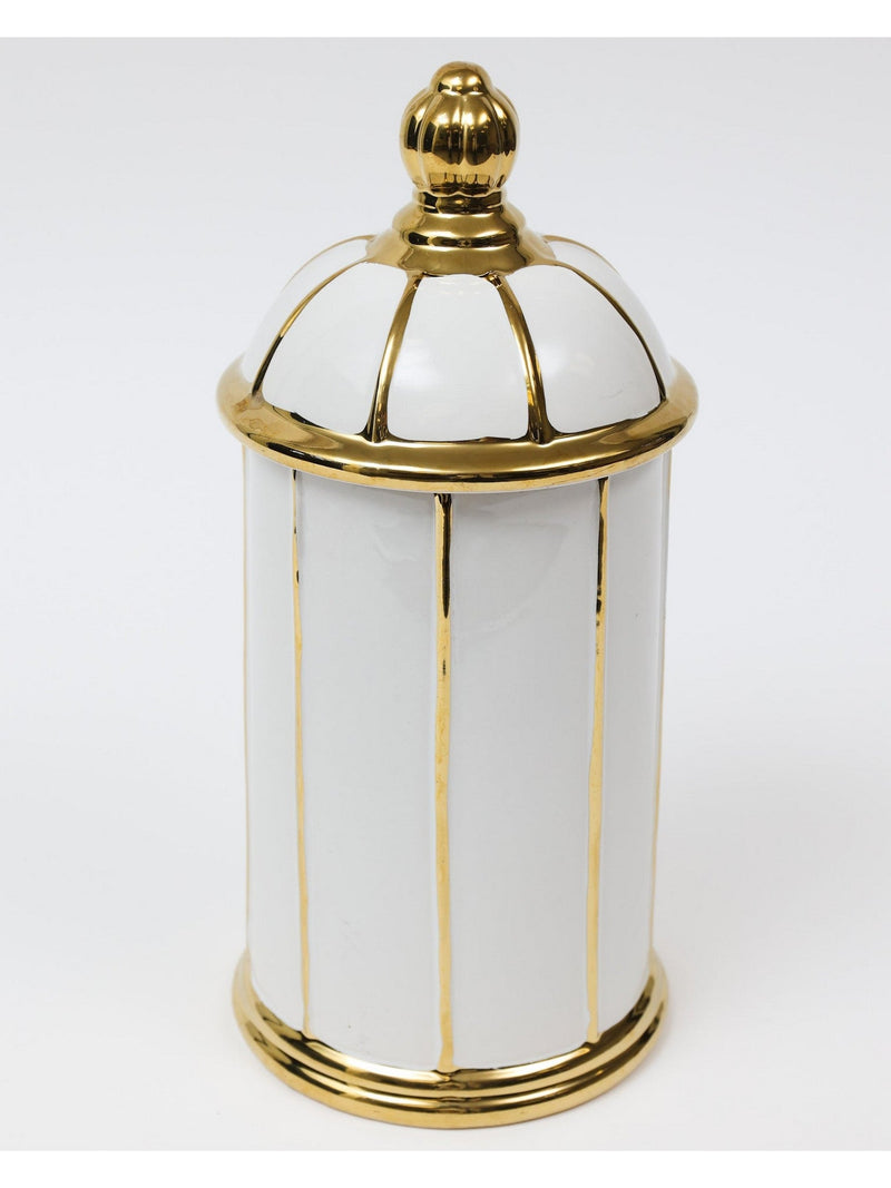 White Ceramic Lidded Jar with Gold Linear Detail (3 Sizes)
