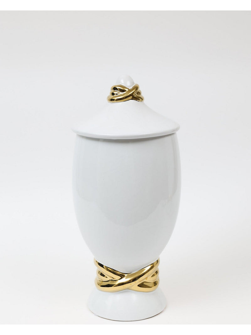 White Ceramic Jar with Elegant Gold Details (2 Sizes)