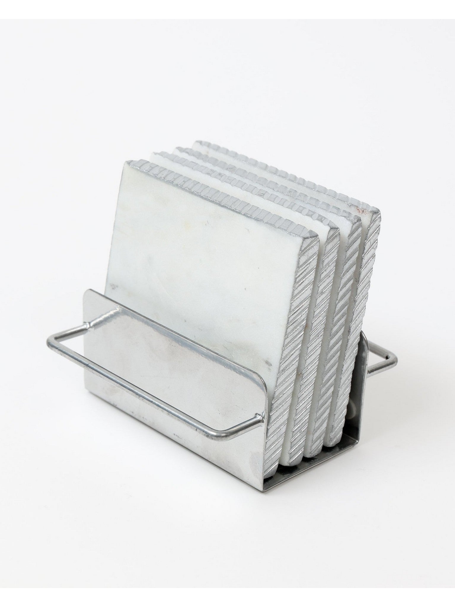 Square Marble Coasters with Silver Edge & Silver Metal Holder