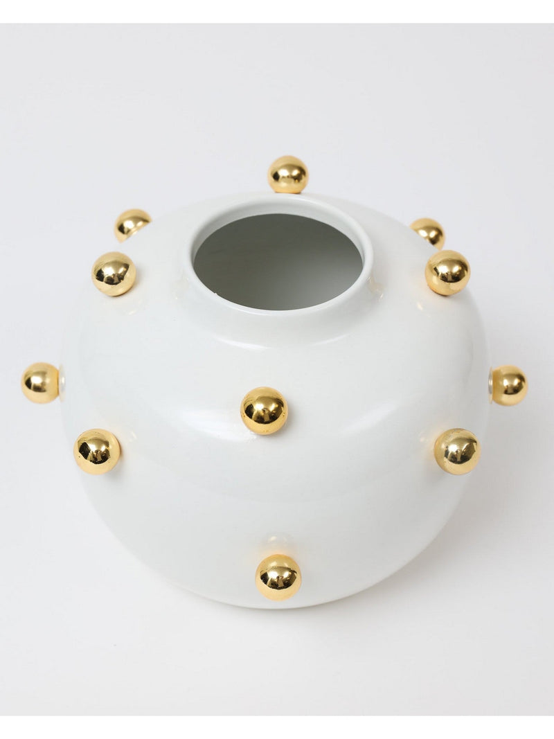 White & Gold Studded Metal Vase (2 Sizes)