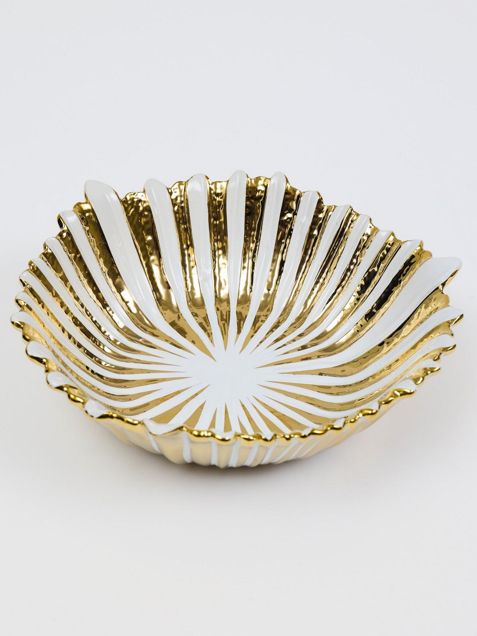 Gold and White Striped Ceramic Bowl