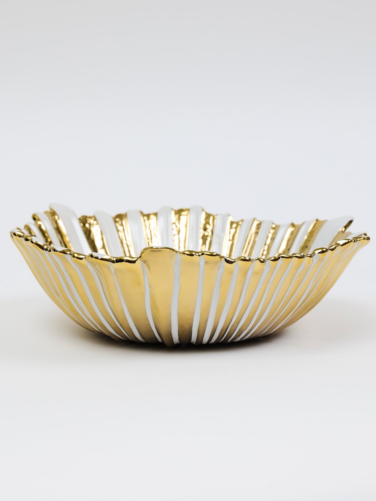 Gold and White Striped Ceramic Bowl