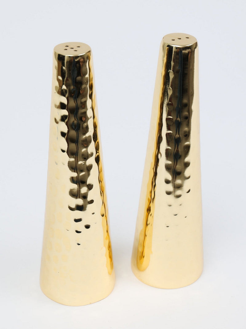 Matte Gold Two Tone Hammered Design Salt and Pepper Shaker Set