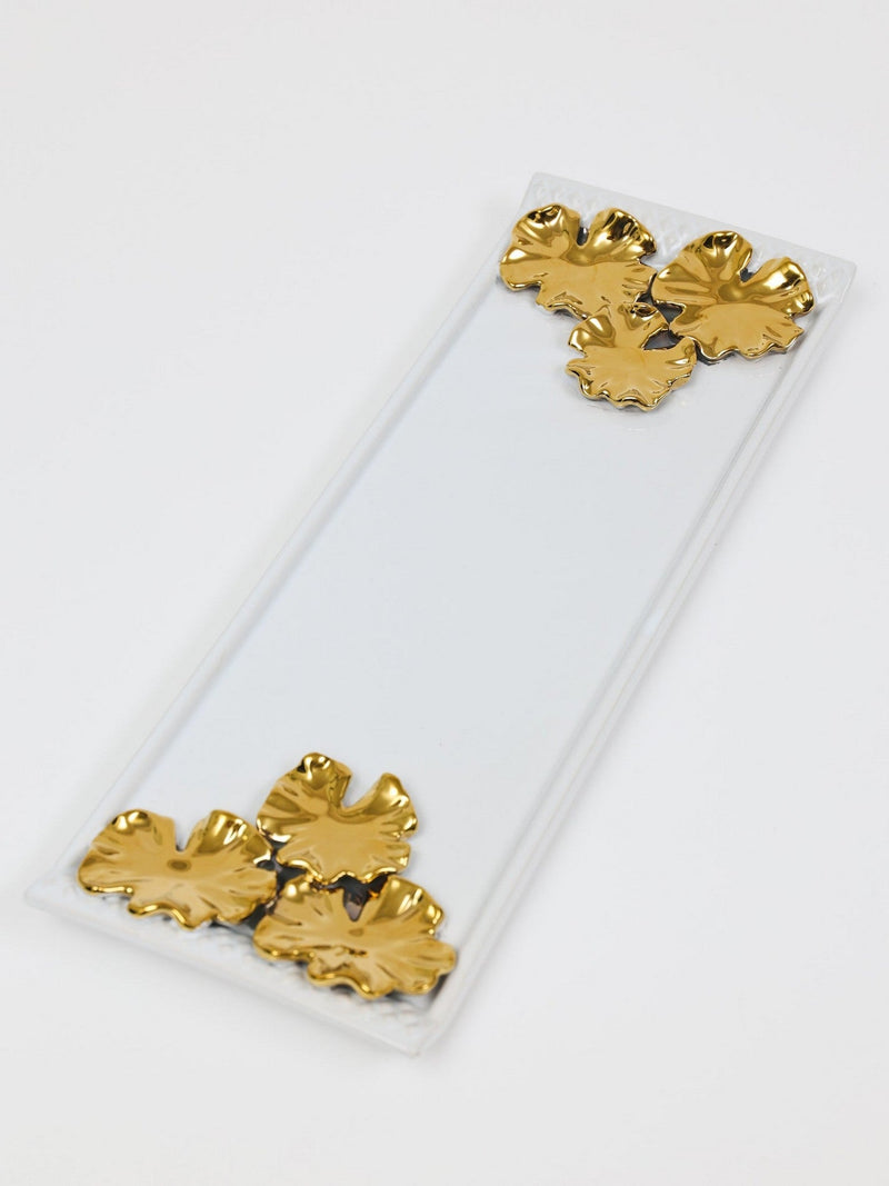 White Ceramic Tray with Stunning Gold Flower Design