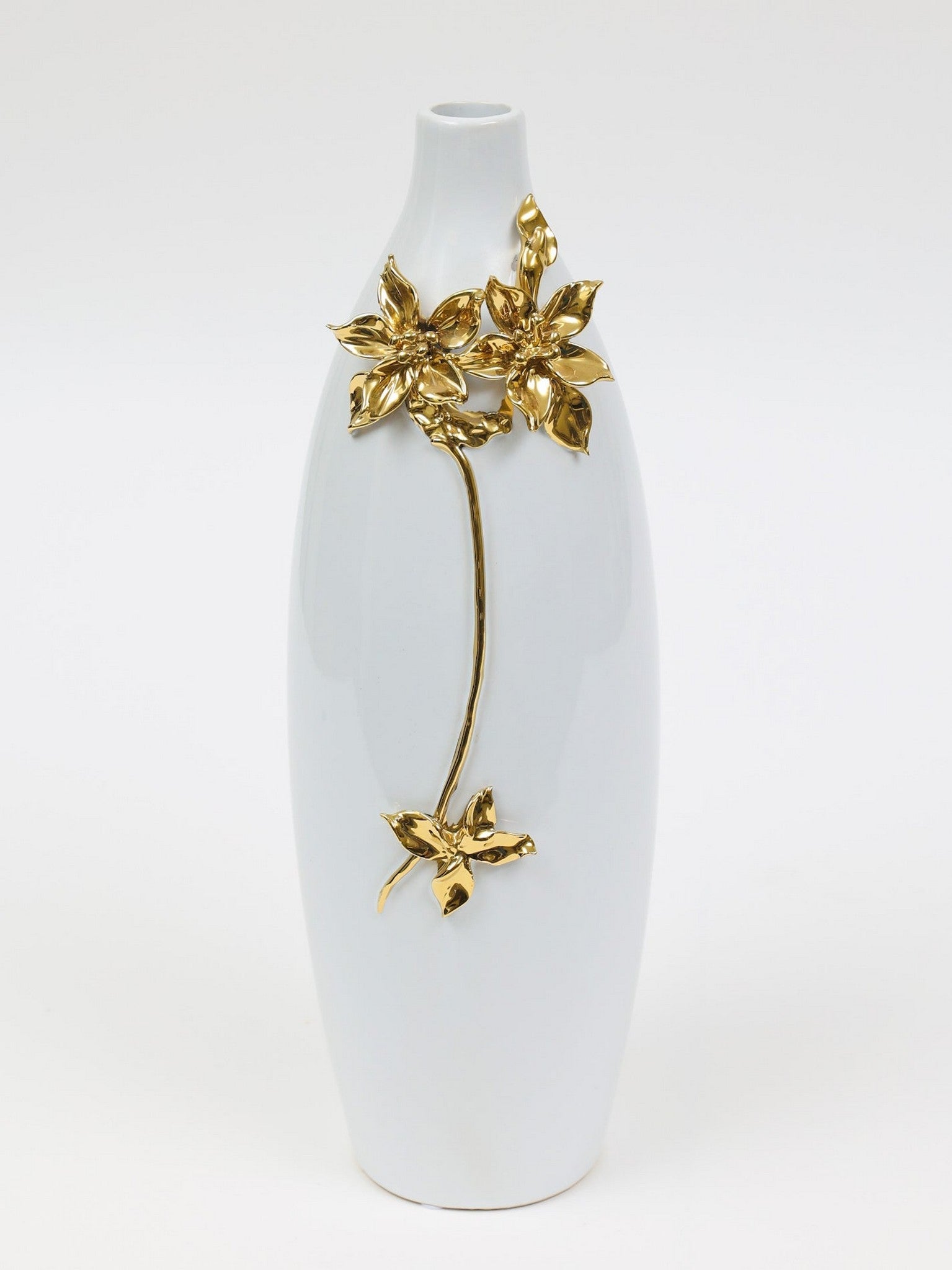 White Ceramic Vase with Gold Detailed Floral Design