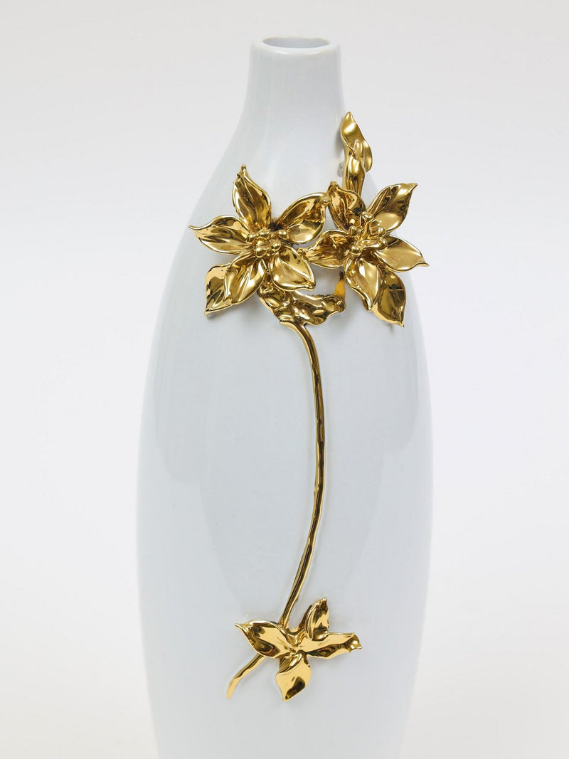 White Ceramic Vase with Gold Detailed Floral Design