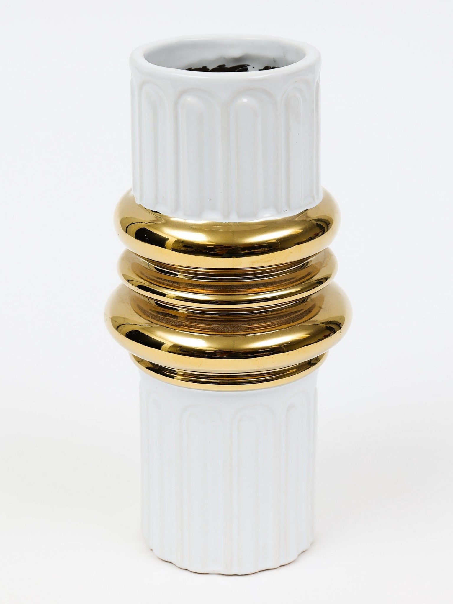 White Linear Vase with Stunning Gold Center Detail (2 Sizes)