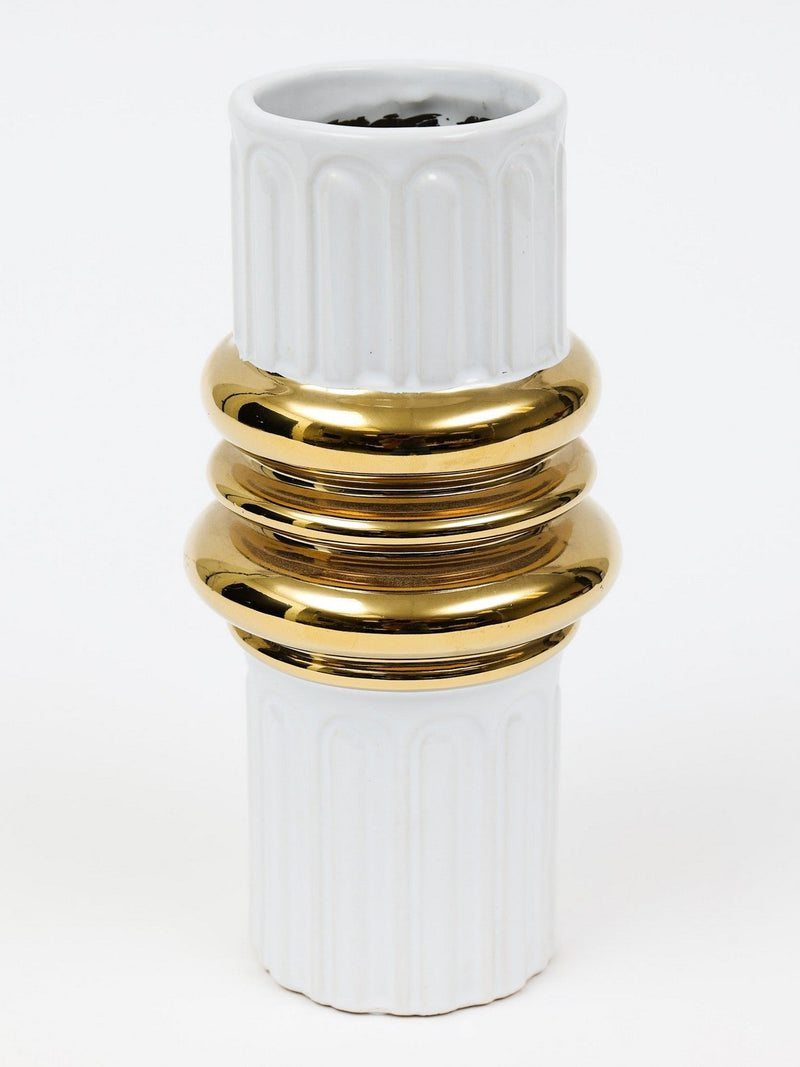 White Linear Vase with Stunning Gold Center Detail (2 Sizes)