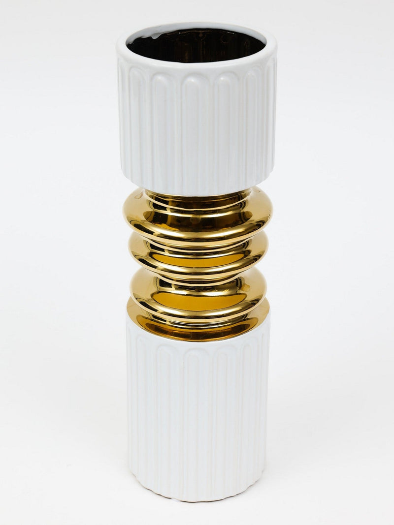 White Linear Vase with Stunning Gold Center Detail (2 Sizes)