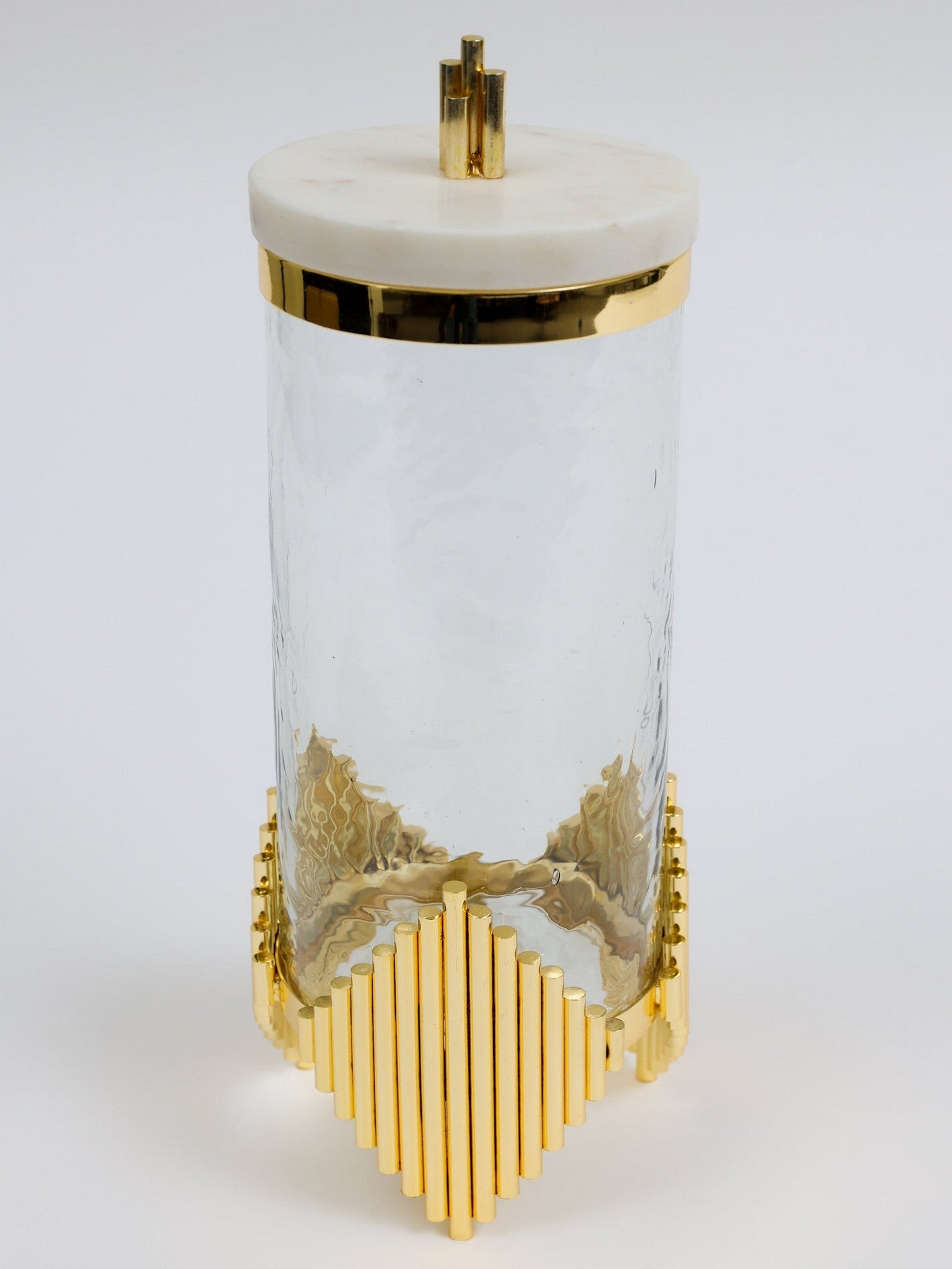 Glass Canister on Raised Base with Gold Diamond Design and Marble Lid (3 Sizes)