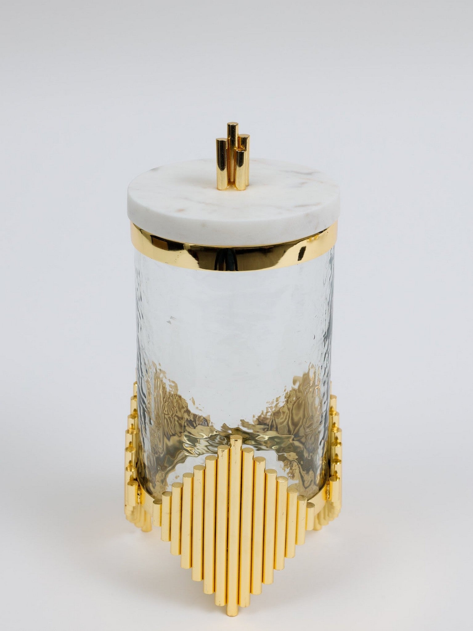 Glass Canister on Raised Base with Gold Diamond Design and Marble Lid (3 Sizes)